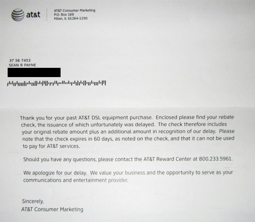 AT&T rebate letter